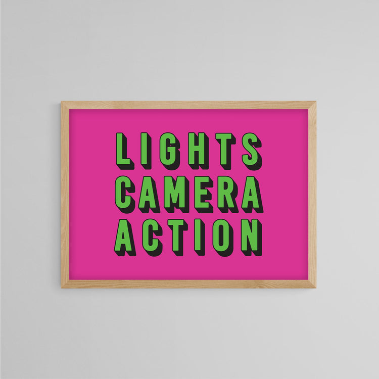 Lights Camera Action Quote Poster - Wolf and Rocket