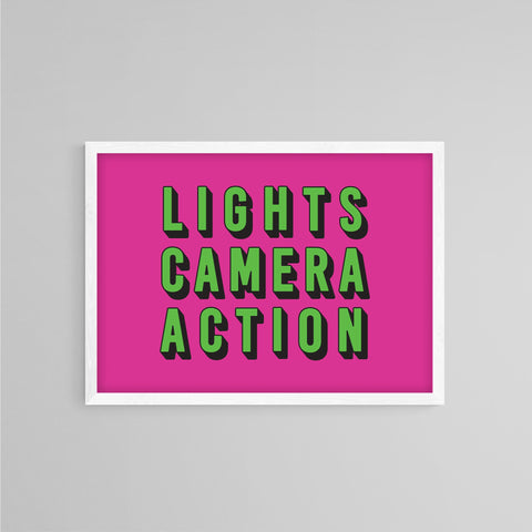 Lights Camera Action Quote Poster - Wolf and Rocket